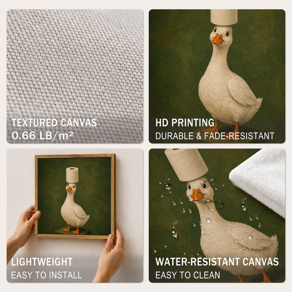Drsoum Funny Duck Bathroom Wall Art 8x10 Framed Canvas Print Whimsical Decor