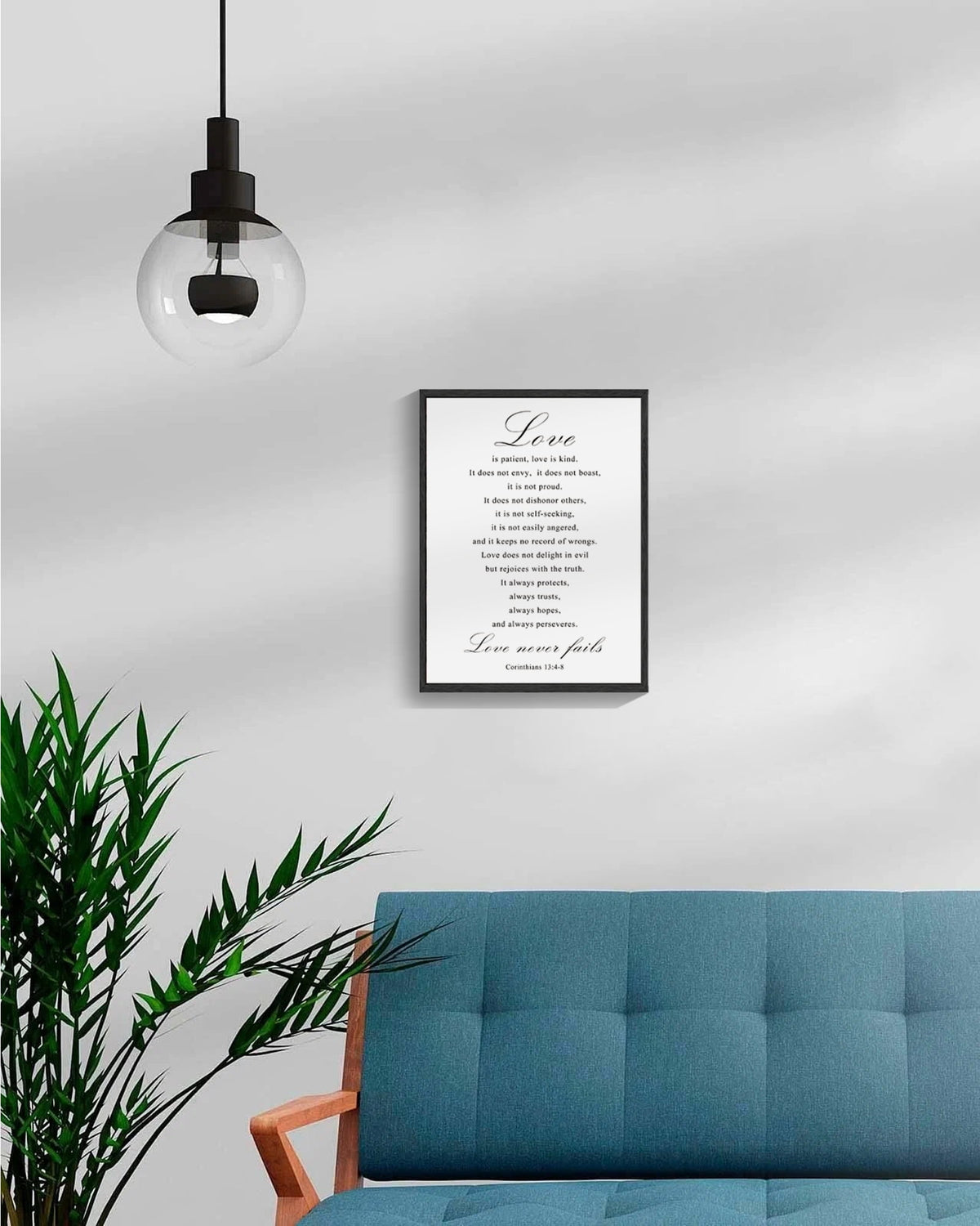 Christian Motivational 11x14in Black Framed Wall Art Love is Patient Love is Kind Corinthians 13:4-8 Canvas Print Positive Scripture Painting Home Wall Decor