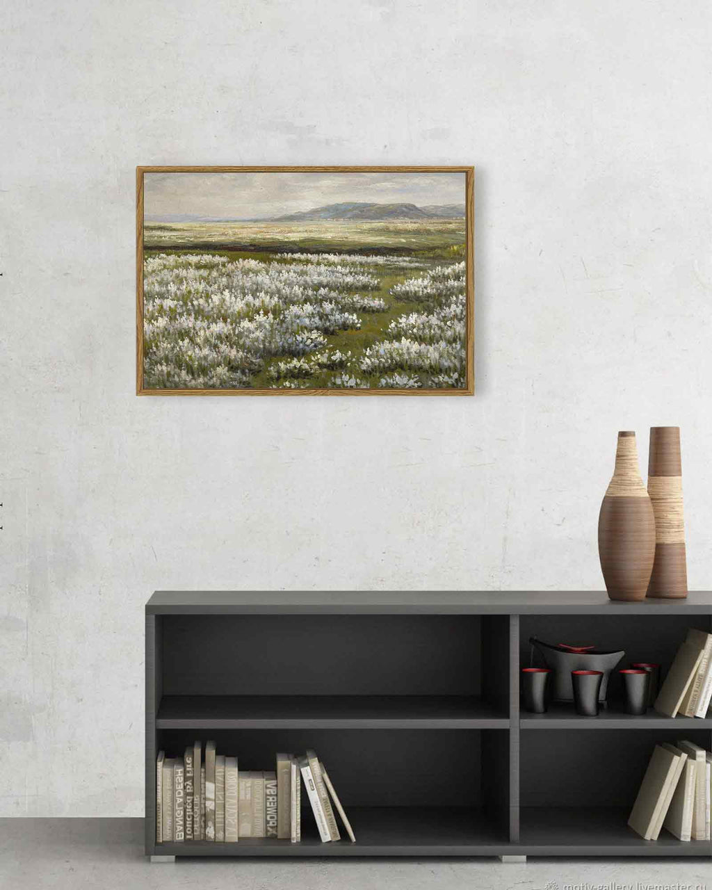 Drsoum 16x24in Landscape Artwork Wall Art Prairie in Full Bloom Prints Farmhouse Hallway Dining Room Office Decor - Natural Framed
