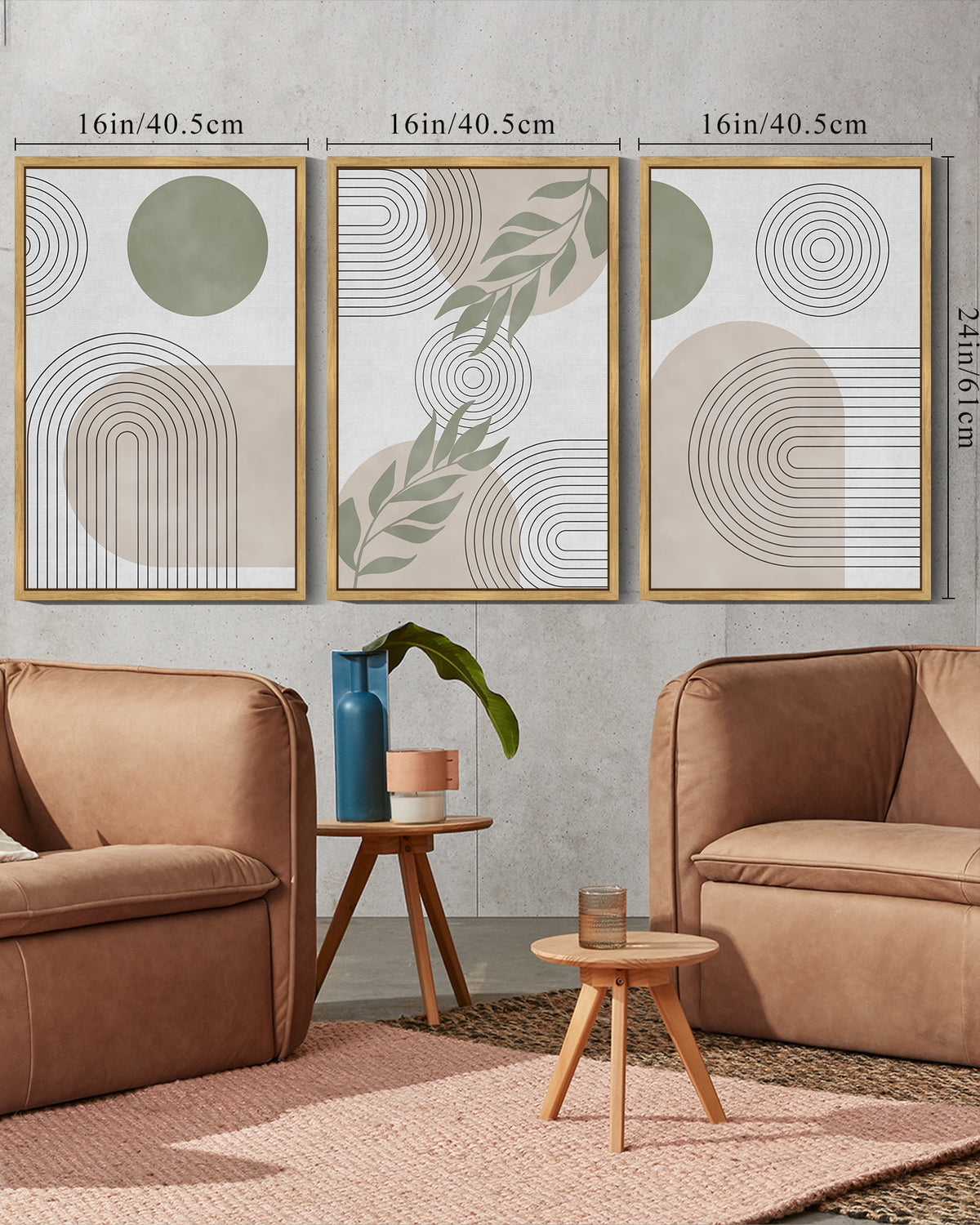 Drsoum Boho Botanical Wall Art 16x24in3pcs Natural Framed Mid Century Modern Abstract Boho Decor Bohemian Line Wall Painting Living Room Bedroom
