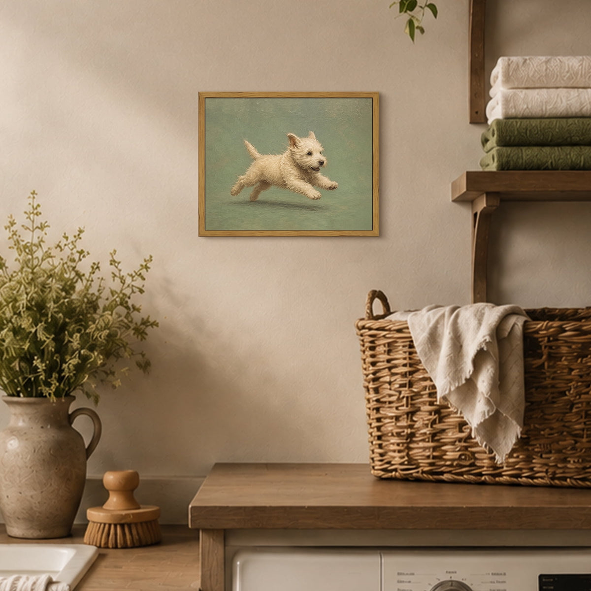 Drsoum West Highland Terrier Wall Art Cute Running Dog Decor for Living Room 8x10 Inch Framed Canvas Prints