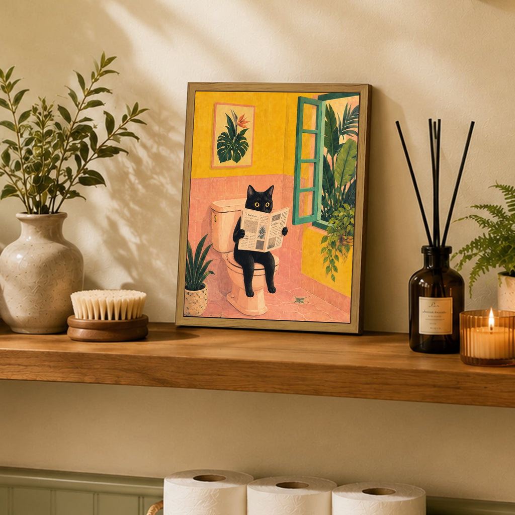 Drsoum Funny Black Cat Wall Art Retro Canvas Print for Bathroom Decor