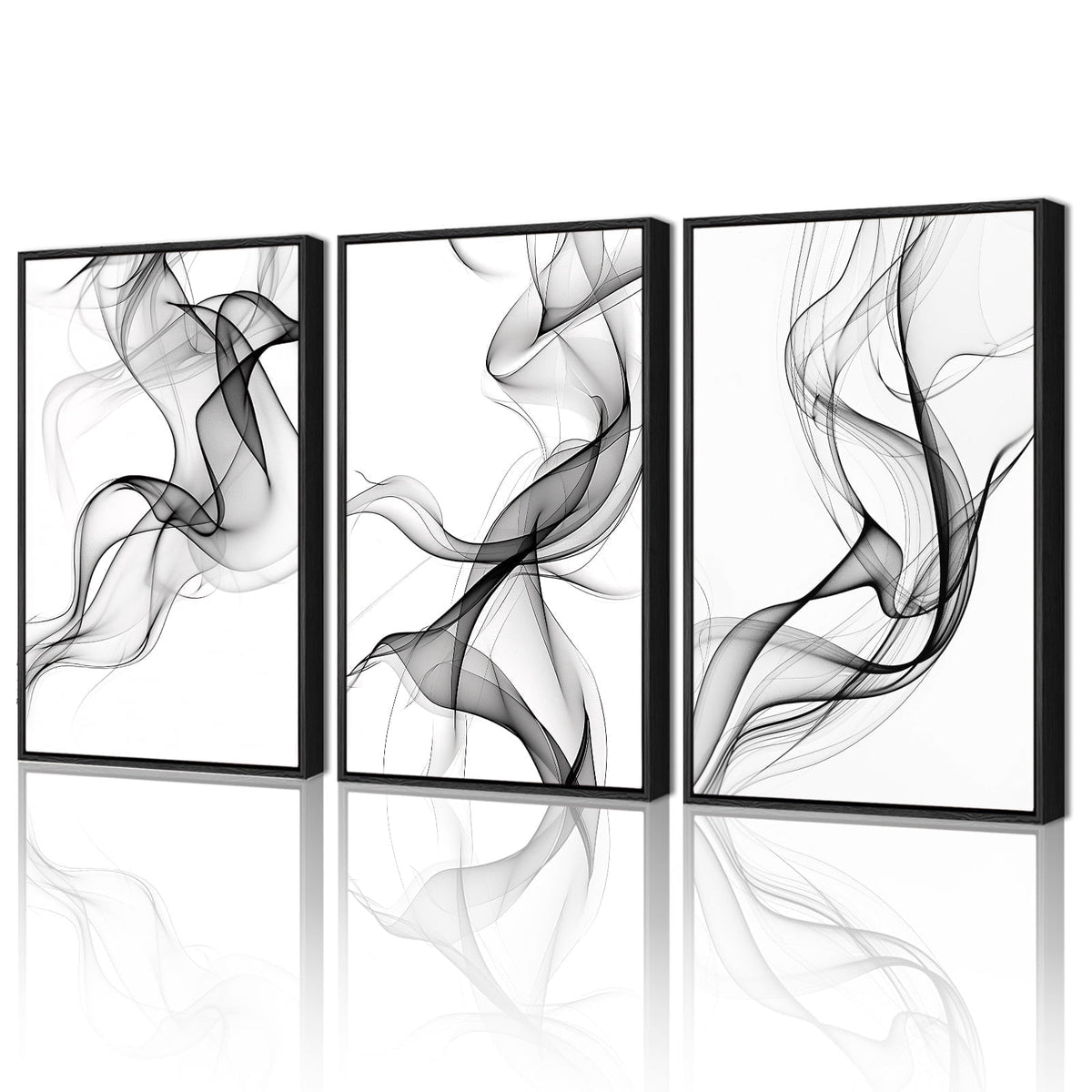 Drsoum Large Black Abstract Line Wall Art 24x36in3pcs Black Framed Vibrant Transparent Fashion Nordic Wall Decor for Bedroom Living Room