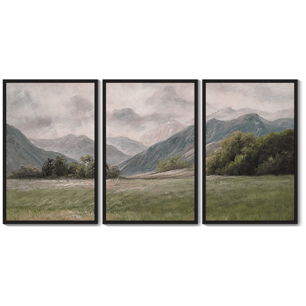 Drsoum Vintage Landscape 16x24in Black Framed Wall Art Mountain Range Retro Classic Farmhouse Paints Rustic