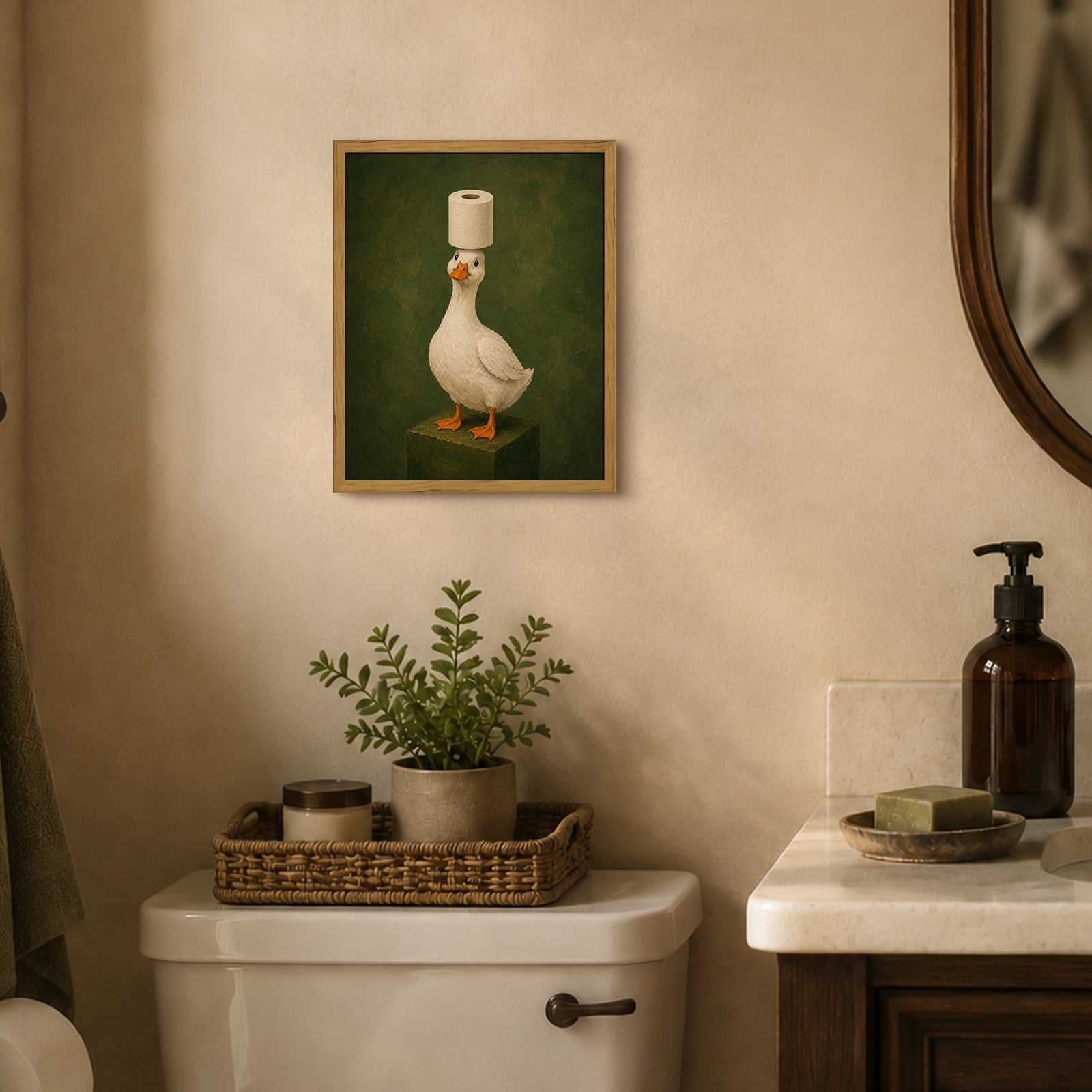 Drsoum Funny Duck Bathroom Wall Art 8x10 Framed Canvas Print Whimsical Decor
