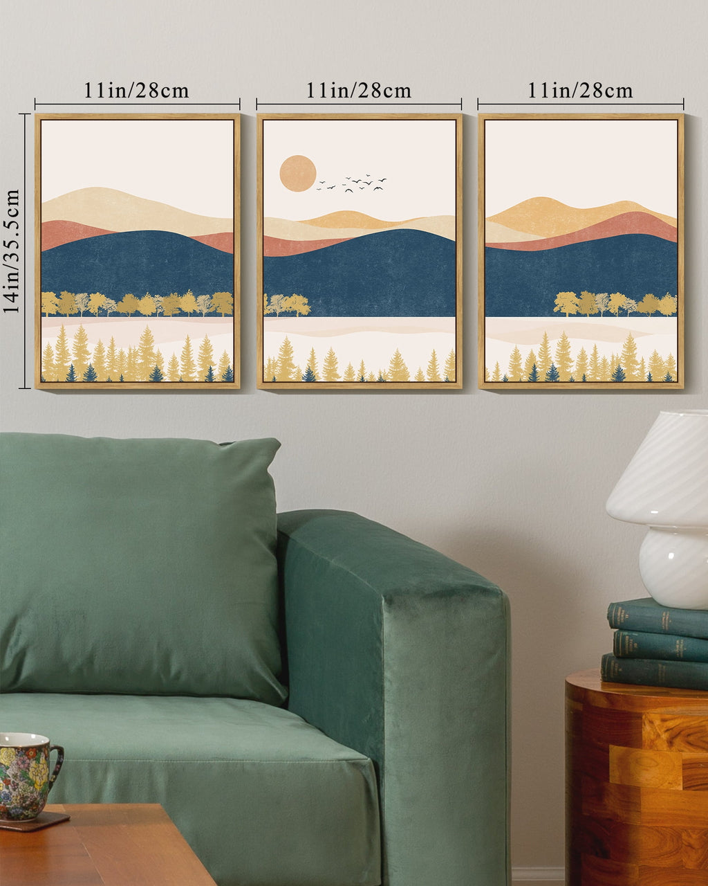 Drsoum Landscape Mountain Wall Art Set Lake Sunrise Pine Tree Forest Art for Living Room Bedroom 11x14in3pcs Natural Framed