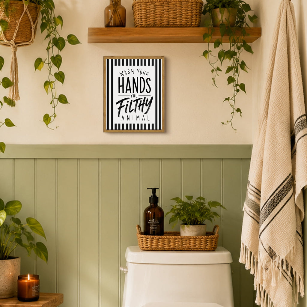 Drsoum Funny Bathroom Wall Art Wash Your Hands Framed Canvas 8x10