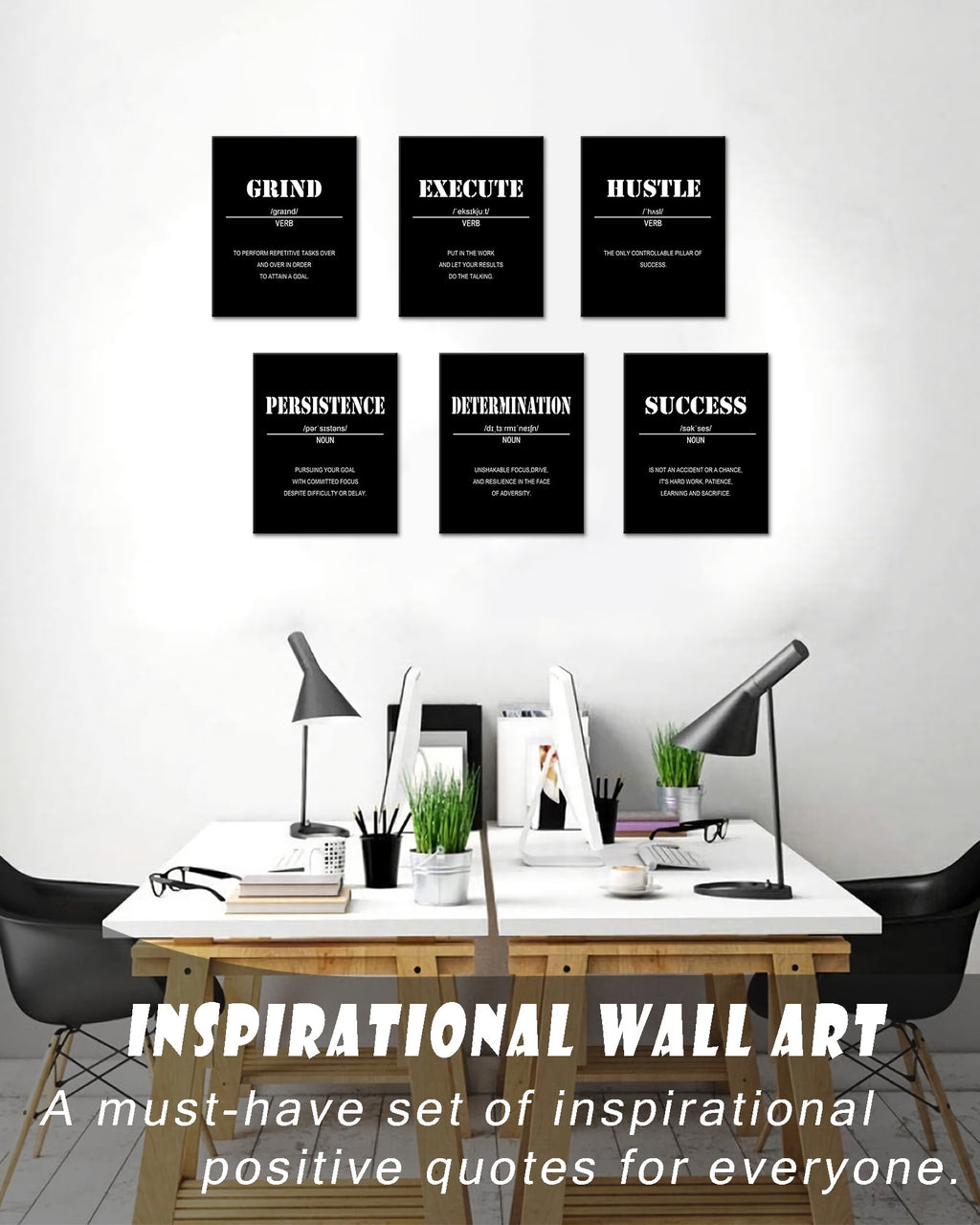 Drsoum Inspirational Office Wall Art Motivational Quotes Wood Framed Canvas Posters 8"x10"x6PCS
