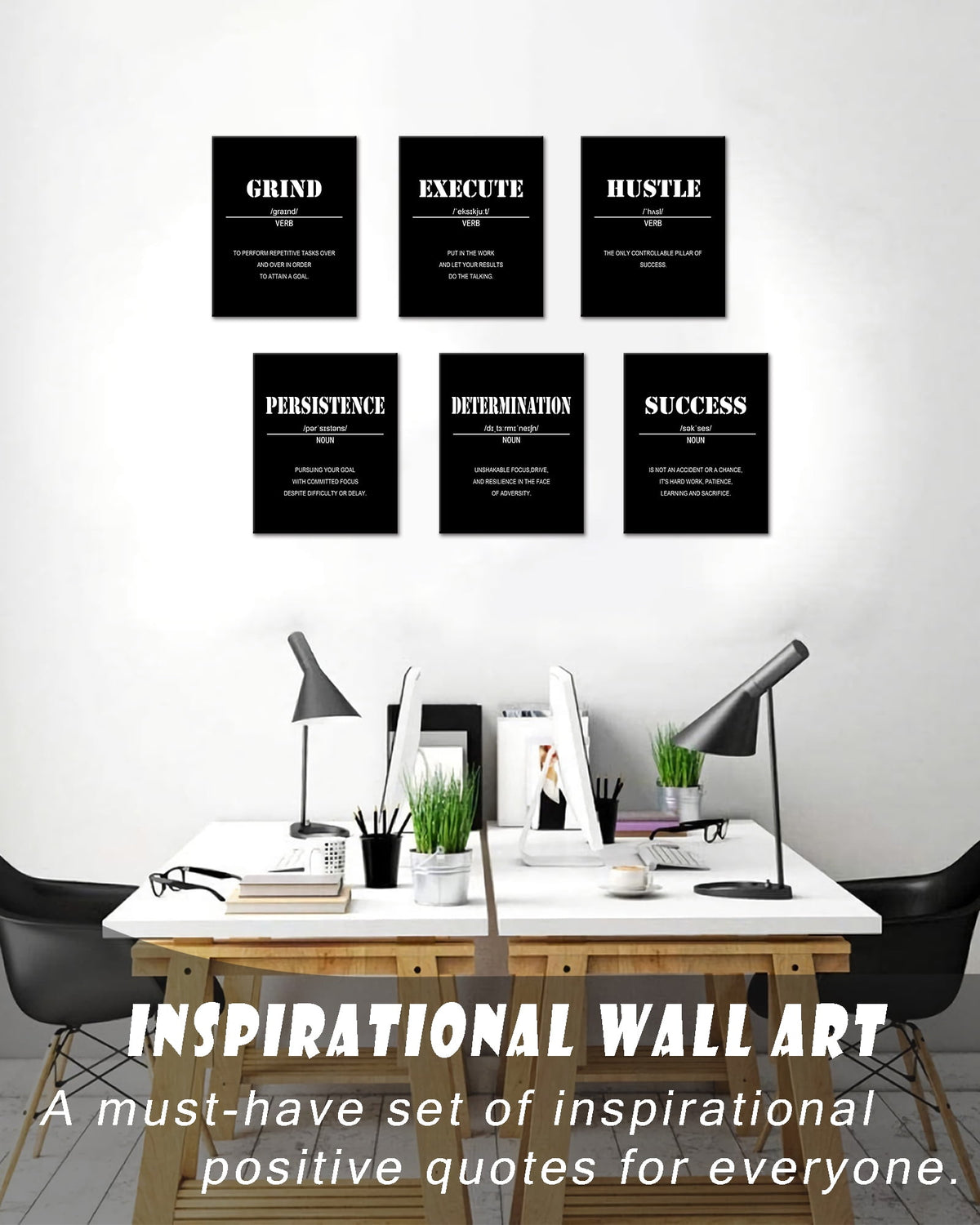 Drsoum Inspirational Office Wall Art Motivational Quotes Wood Framed Canvas Posters 8"x10"x6PCS