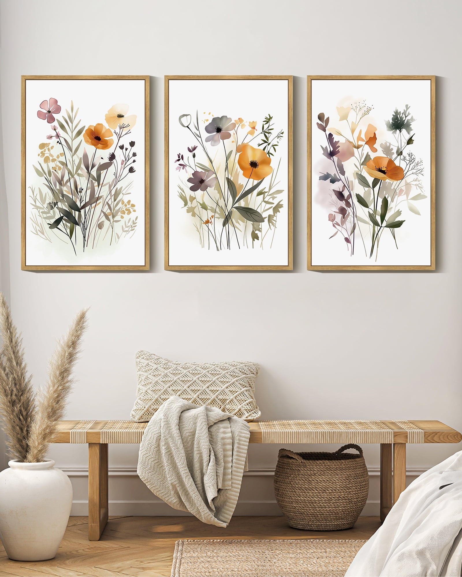 Drsoum Flower Wall Decor Colorful Floral Wall Hanging Decor Botanical Pictures Framed for Office Dining Room Hallway Canvas Wall Art 16x24in3pcs