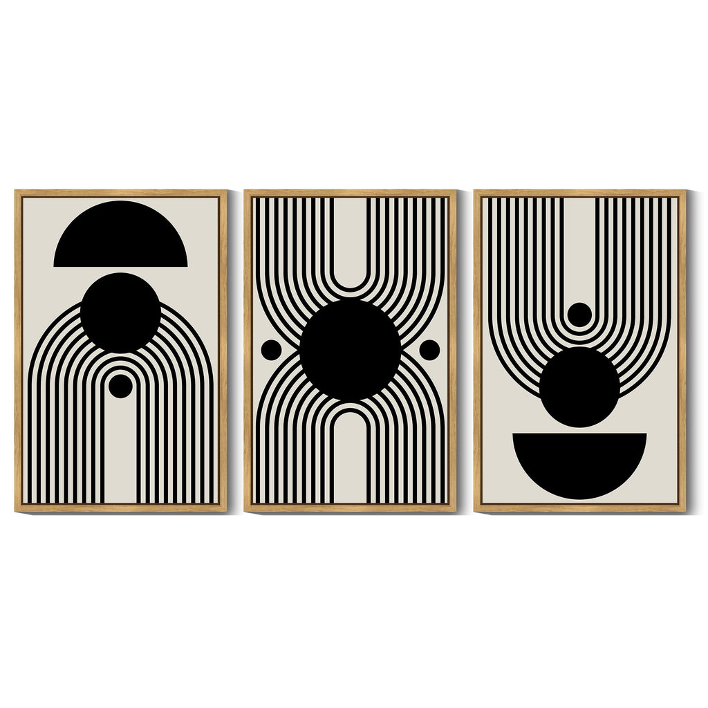 Drsoum Black and White Abstract Wall Art 16x24in3pcs Natural Framed Minimal Decor Duotone Dark Brush Stroke Prints Shapes Illustrations Modern Art Ready To Hang