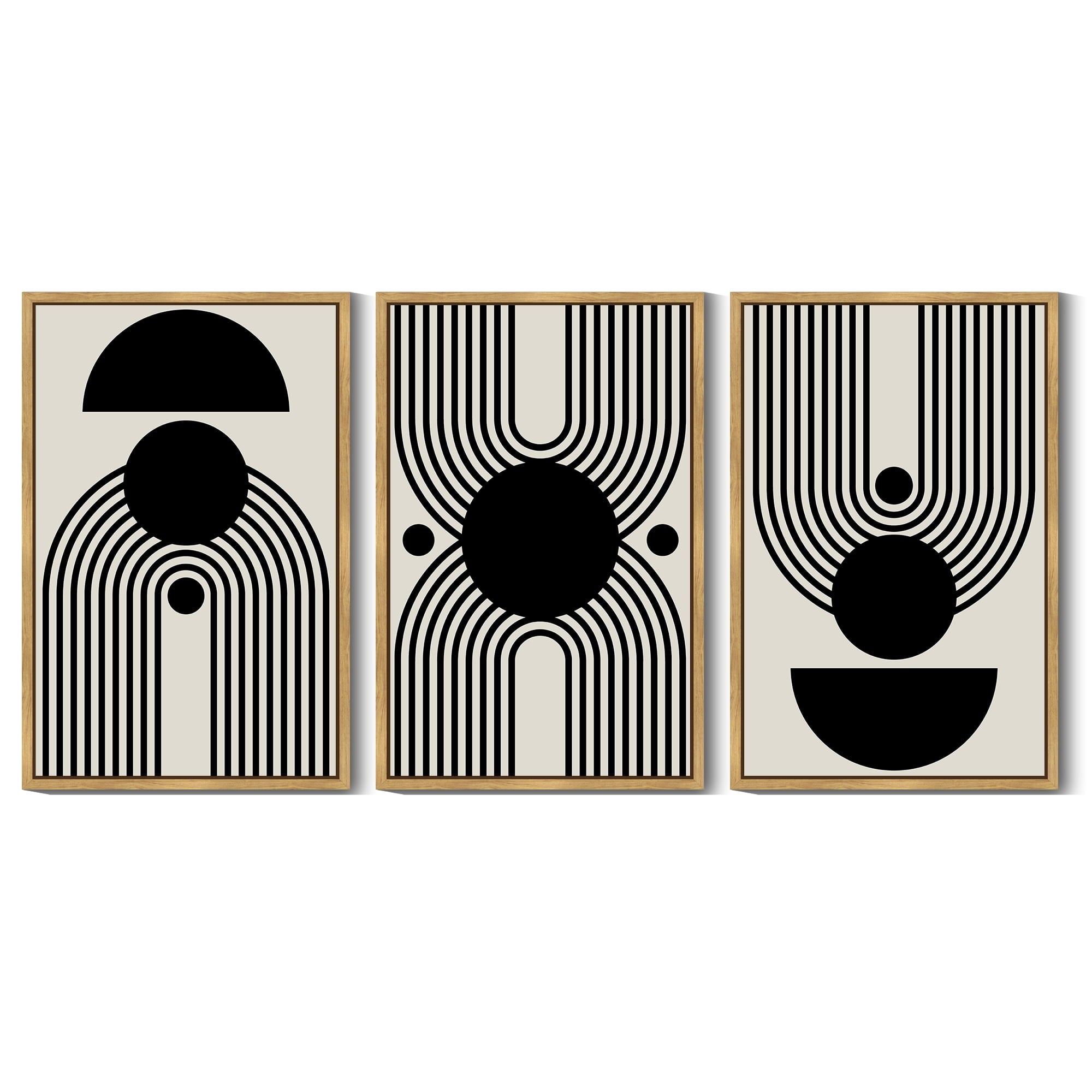Drsoum Black and White Abstract Wall Art 16x24in3pcs Natural Framed Minimal Decor Duotone Dark Brush Stroke Prints Shapes Illustrations Modern Art Ready To Hang
