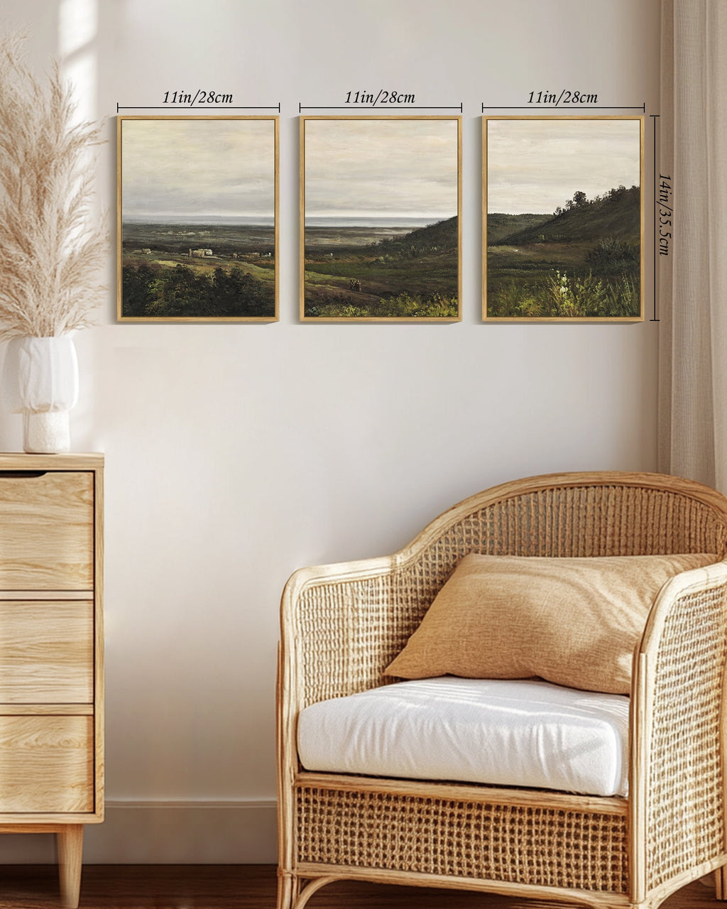 Drsoum Vintage Landscape Wall Art Wilderness Mountain Retro Classic Farmhouse Paints Rustic 11x14in3pcs Natural Framed