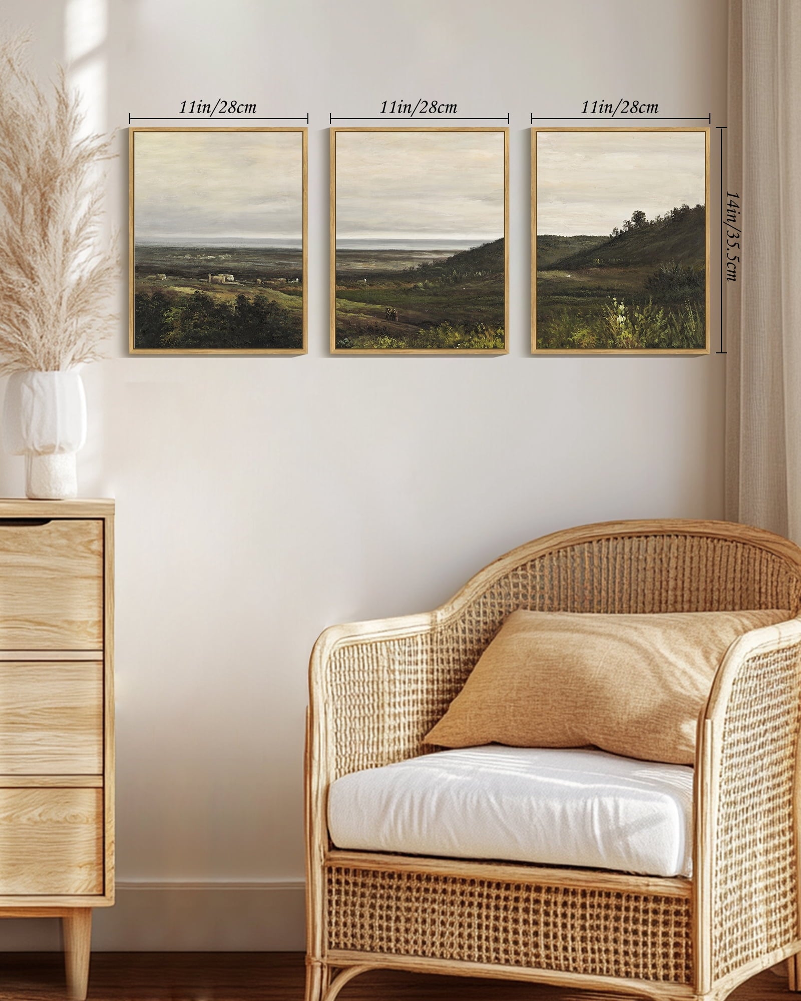 Drsoum Vintage Landscape Wall Art Wilderness Mountain Retro Classic Farmhouse Paints Rustic 11x14in3pcs Natural Framed