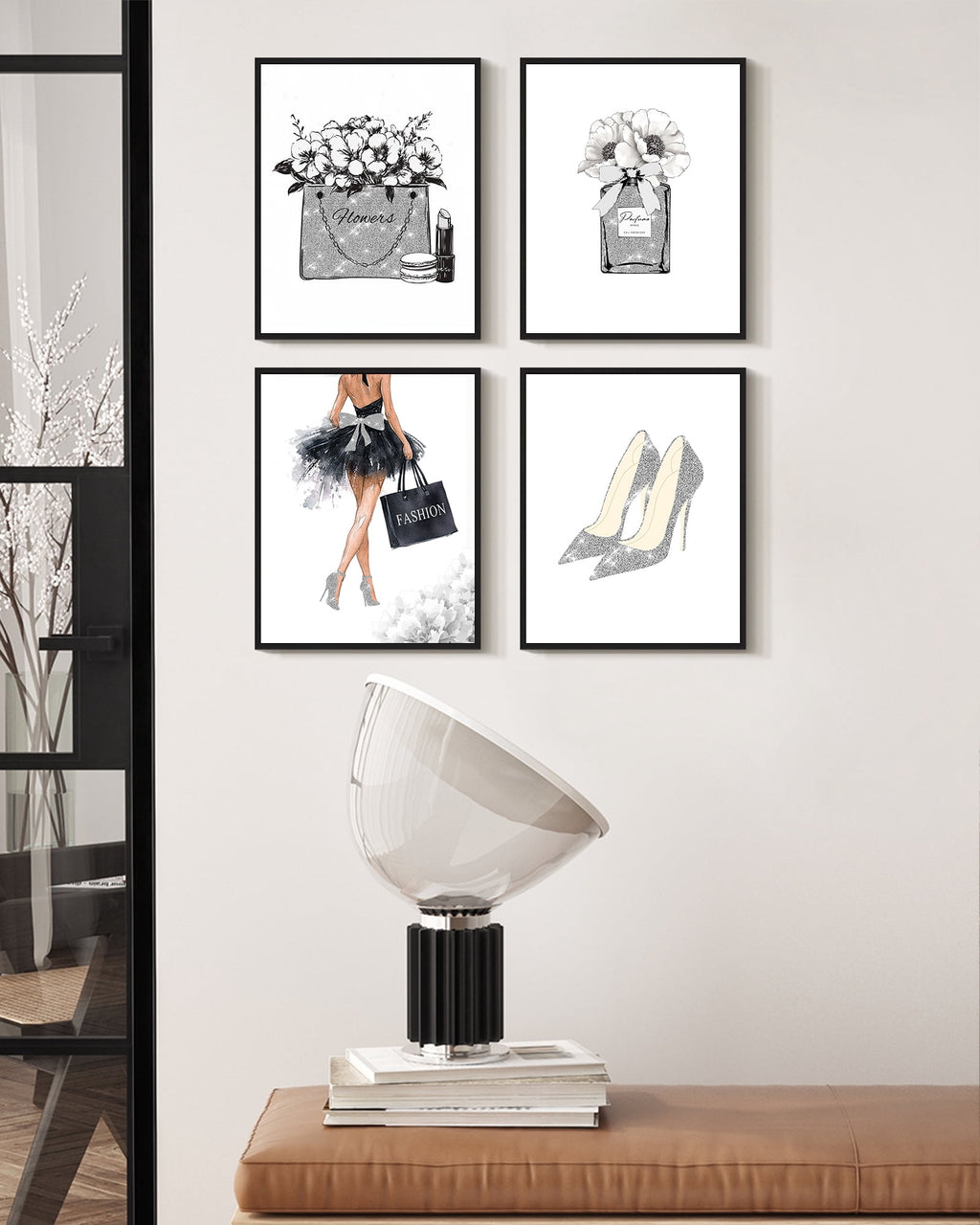 Drsoum Glam Black Fashion Ladies Wall Art Girly Beauty Makeup Room Decor 8x10in4pcs Black Framed