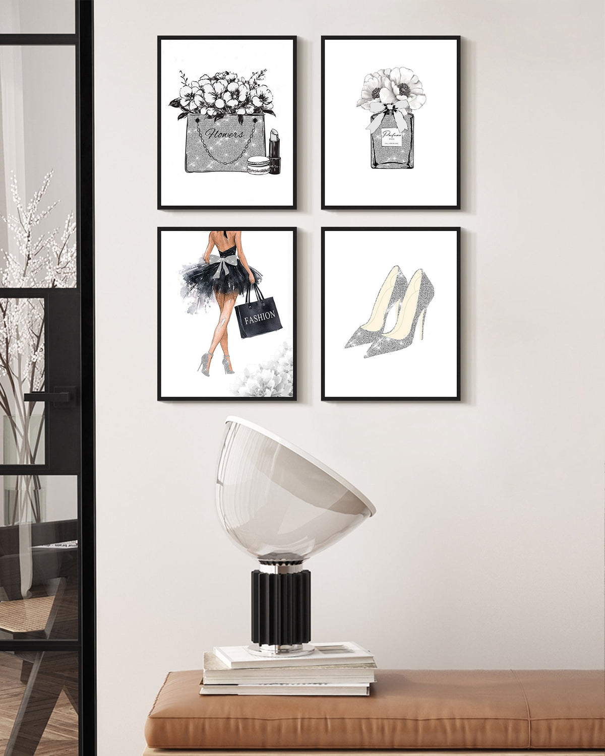 Drsoum Glam Black Fashion Ladies Wall Art Girly Beauty Makeup Room Decor 8x10in4pcs Black Framed