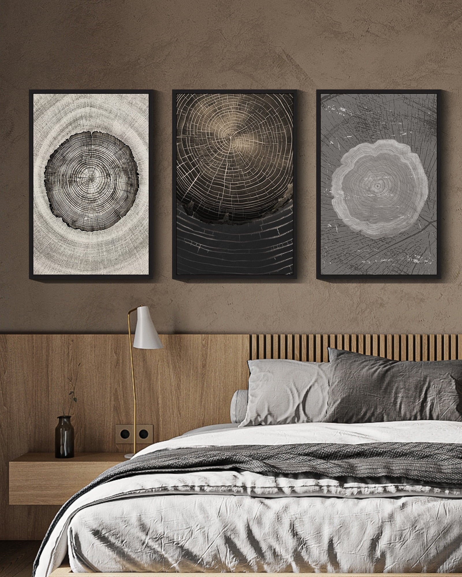 Drsoum Vintage Wood Tree Rings Wall Art Farmhouse Rustic Framed for Office Dining Room Hallway Canvas Paintings Nature Artwork 16x24in Black Framed