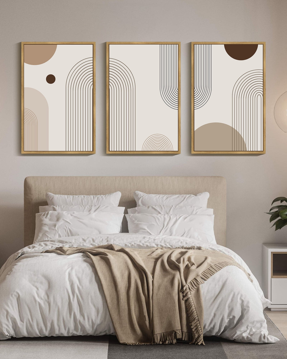 Drsoum Boho Wall Art 24x36in3pcs Large Natural Framed Minimalist Bohemain Wall Printing Abstract Canvas Prints Decor