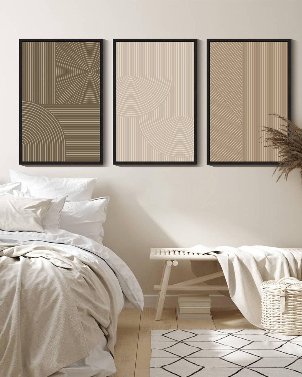 Drsoum Large Minimalist 24x36in3pcs Black Framed Abstract Wall Art Modern Boho Neutral Line Wall Decor Geometric Artwork Bedroom Living Room