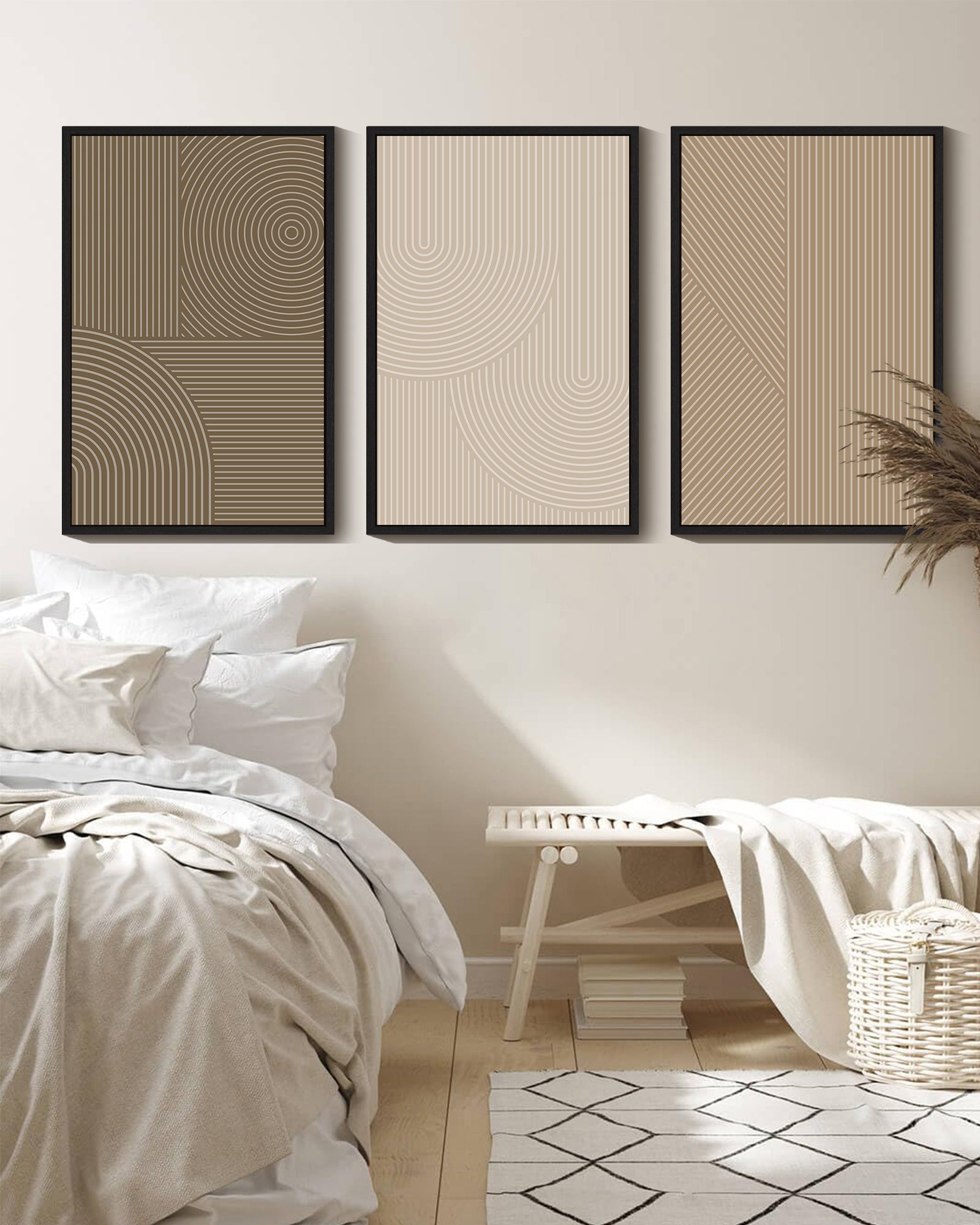 Drsoum Large Minimalist 24x36in3pcs Black Framed Abstract Wall Art Modern Boho Neutral Line Wall Decor Geometric Artwork Bedroom Living Room