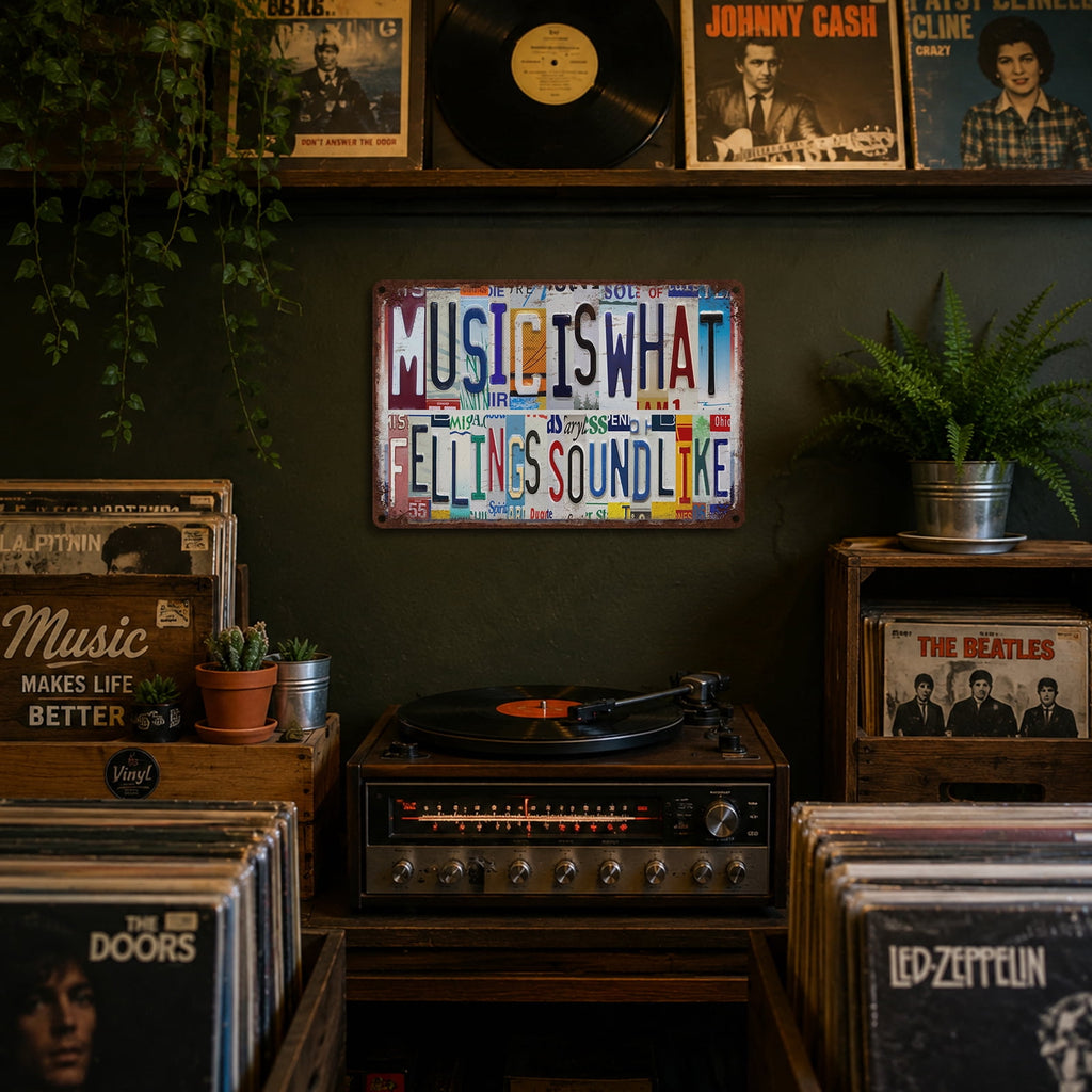 Drsoum MUSIC IS WHAT FEELINGS SOUND LIKE Vintage Metal Sign Wall Art 8x12 Inch