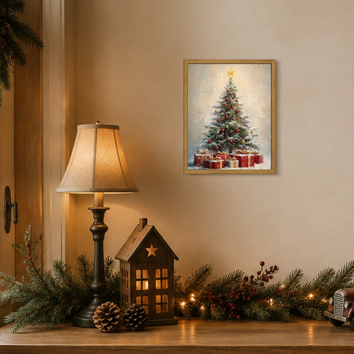 Drsoum Christmas Tree Gifts Star Snow Holiday Wall Art Decor 8x10