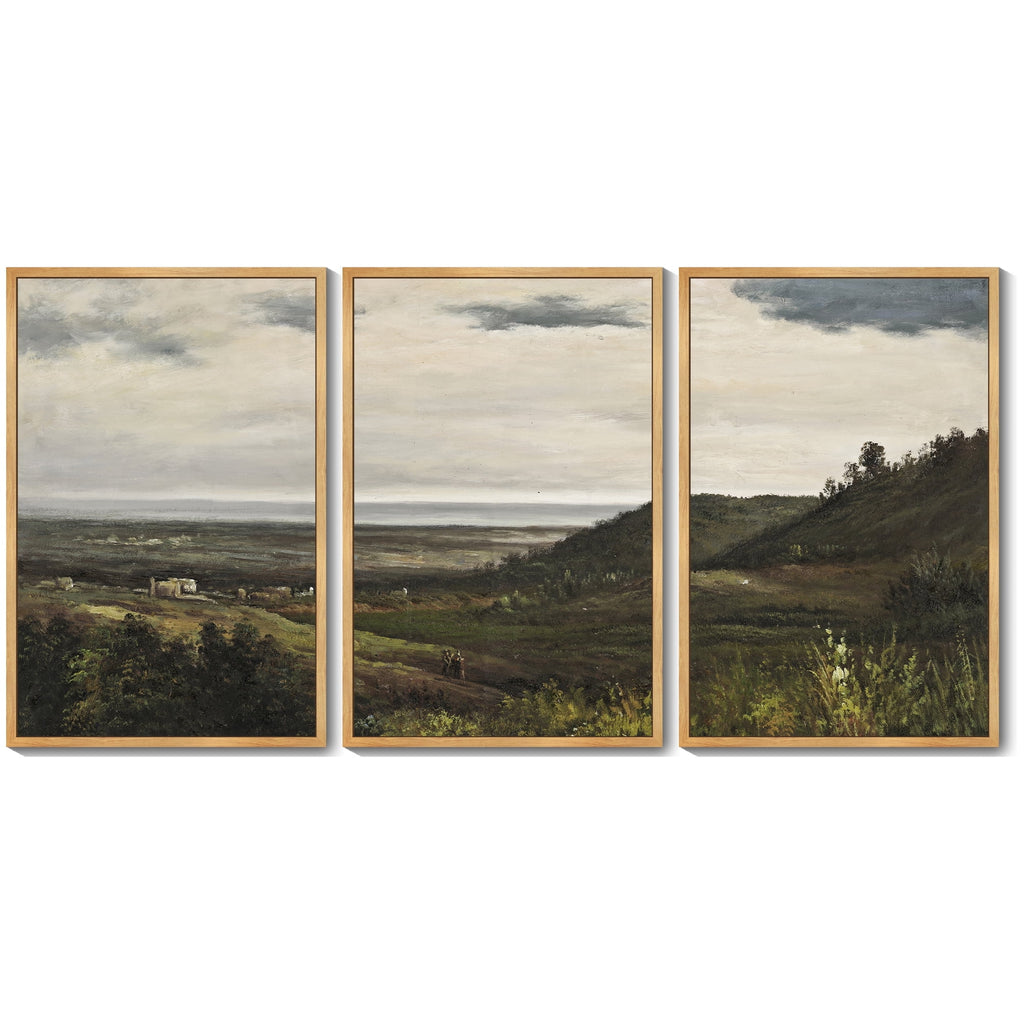 Drsoum Vintage 24x36in3pcs Brown Framed Landscape Wall Art Wilderness Mountain Retro Classic Farmhouse Paints Rustic24