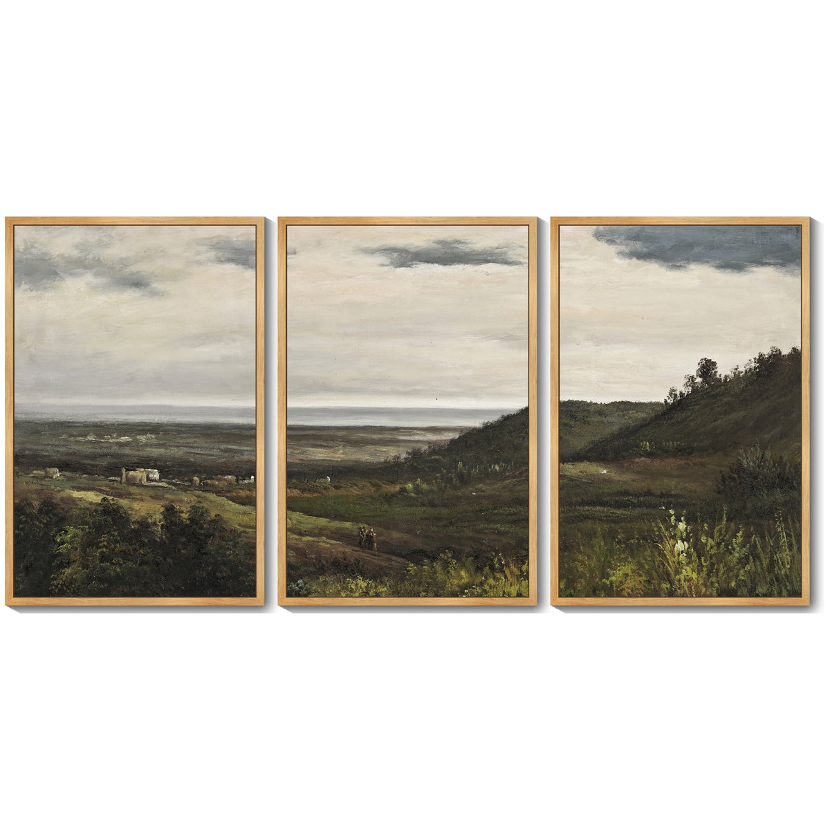 Drsoum Vintage 24x36in3pcs Brown Framed Landscape Wall Art Wilderness Mountain Retro Classic Farmhouse Paints Rustic24
