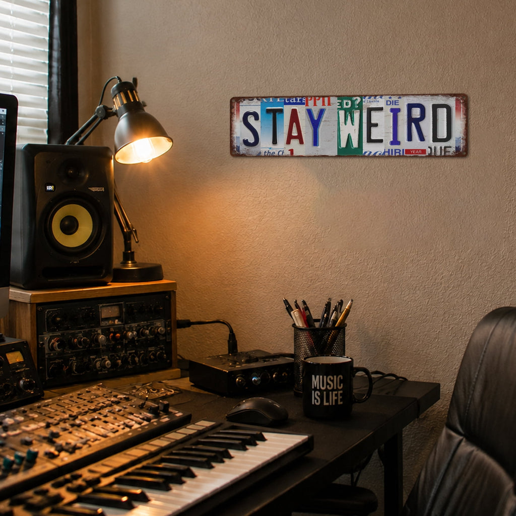 Drsoum Stay Weird Metal Tin Sign 4x16 Inch Boho Room Decor