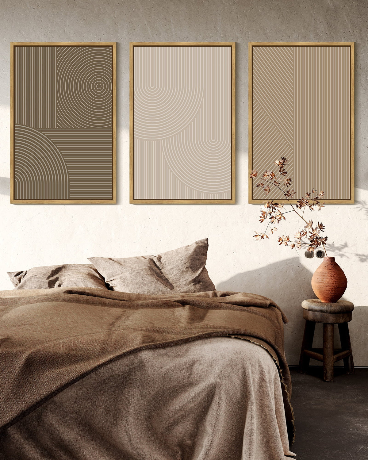 16x24in Natural Framed Minimalist Abstract Framed Wall Art Modern Boho Neutral Line Wall Decor Geometric Artwork Kitchen Dining Room