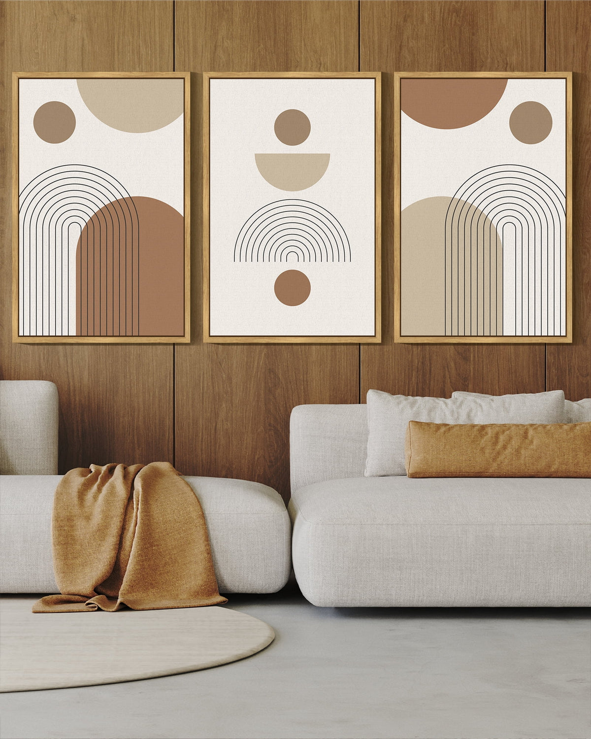Drsoum Abstract Wall Art 16x24in3pcs Natural Framed Bohemia Line Printing Minimalist for Bathroom Prints with Sun Lines