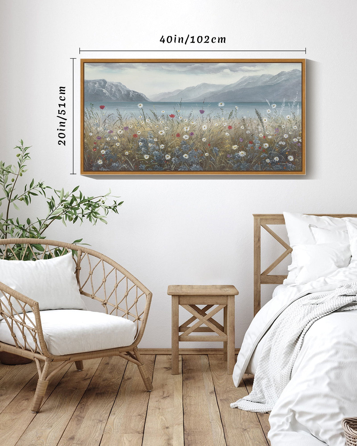 Drsoum 20x40in Natural Framed Wild Floral Wall Art Coastal wall decor Prints Farmhouse Hallways Dining Rooms Bedroom Living Rooms Decor