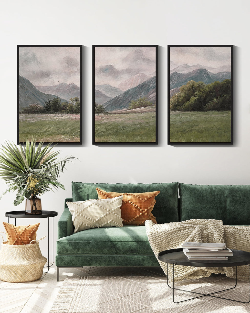Drsoum Vintage Landscape 16x24in Black Framed Wall Art Mountain Range Retro Classic Farmhouse Paints Rustic