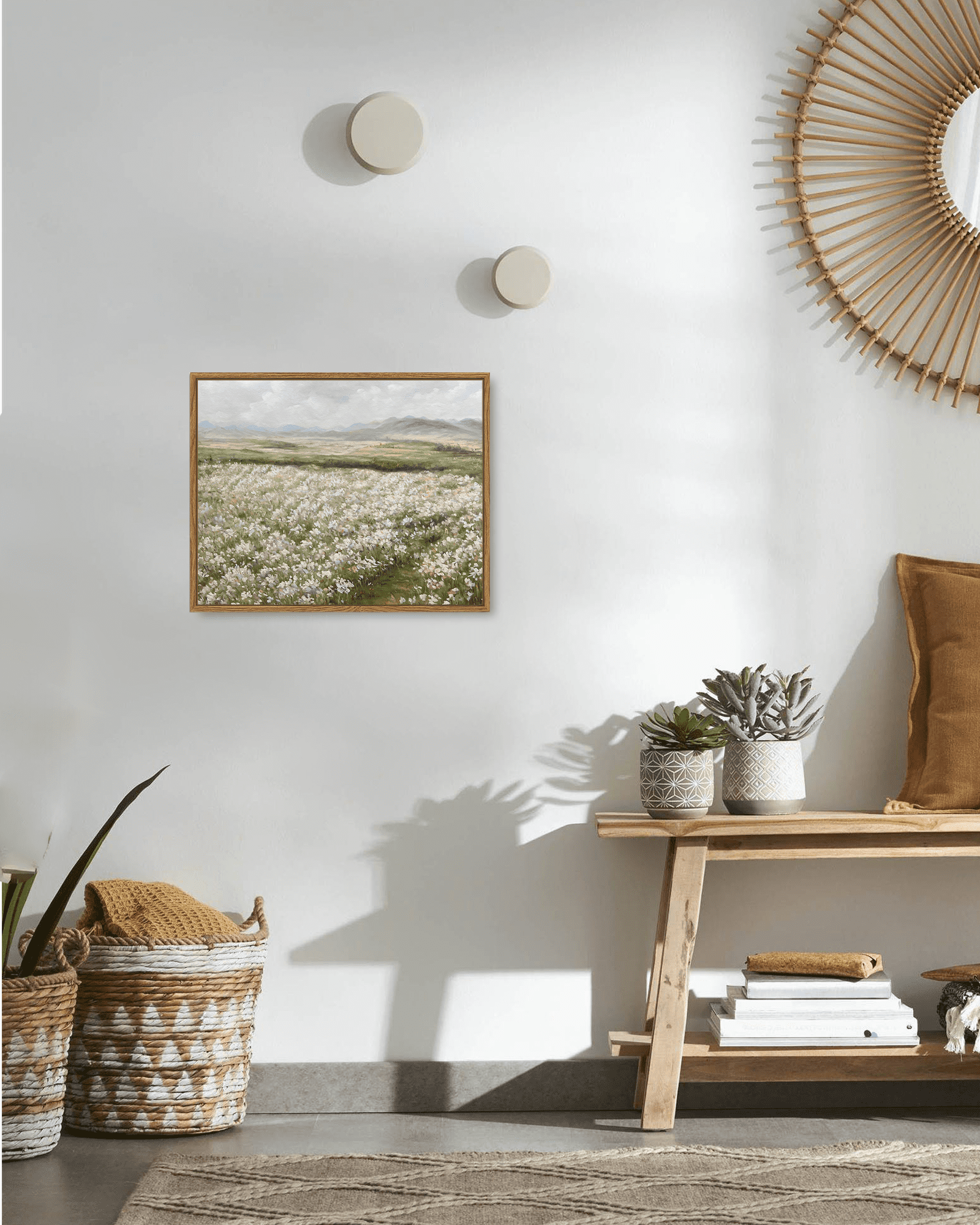 Drsoum Landscape Artwork Wall Art Prairie in Full Bloom Classic Prints 11x14in Modern Farmhouse Kitchen Bathroom Office Decor - Natural Framed