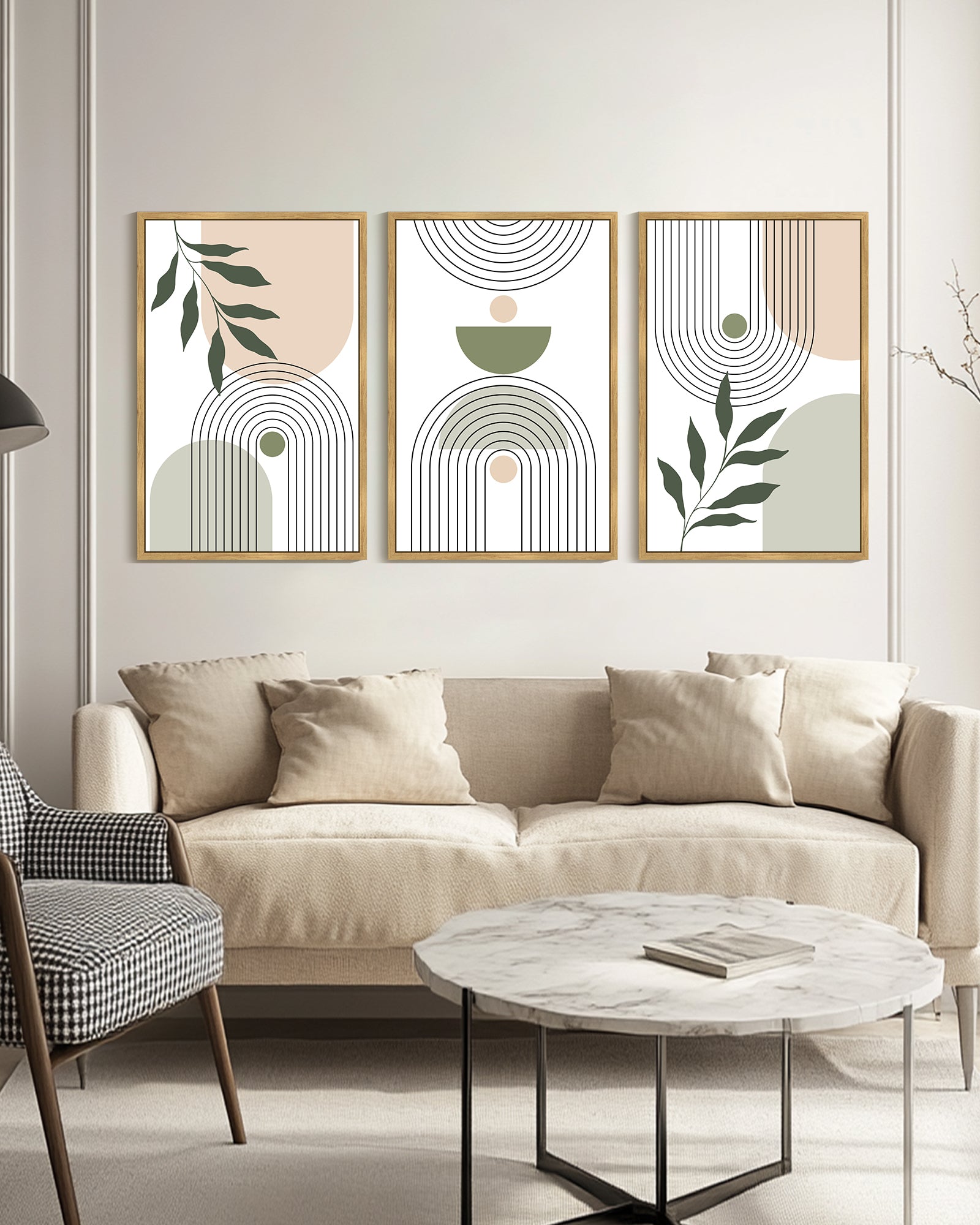 Drsoum Large 24x36in3pcs Natural Framed Plant Wall Art Green Botanical Abstract Decor for Office Bathroom