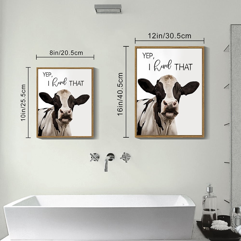 Funny Animal 8x10in Brown Framed Wall Art Prints Guest Toilet Room Decor Cute Bathroom Signs Rustic Canvas Painting Farmhouse Artwork