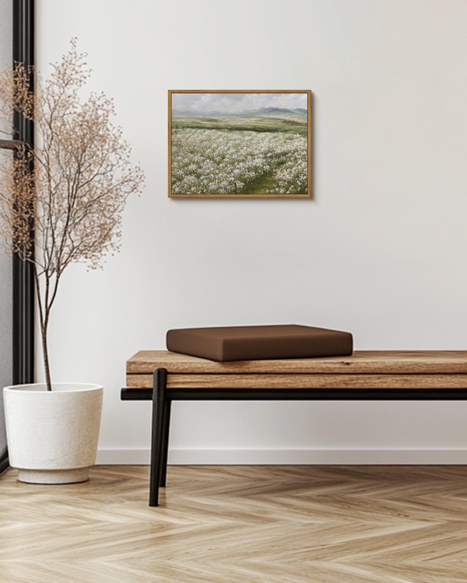 Drsoum Landscape Artwork Wall Art Prairie in Full Bloom Classic Prints Modern Farmhouse Kitchen Bathroom Office Decor 12x16in Natural Framed