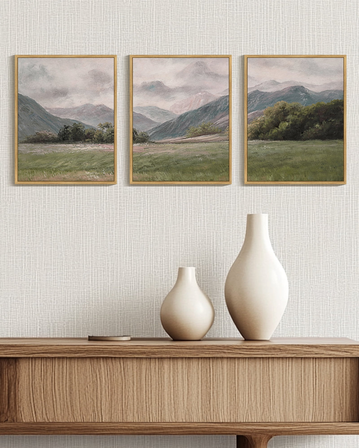 Drsoum Vintage Landscape Wall Art Mountain Range Retro Classic Farmhouse Paints Rustic 11x14in3pcs Natural Framed