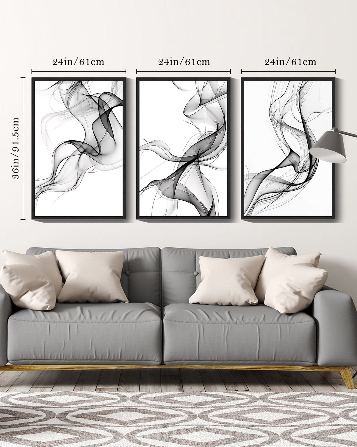 Drsoum Large Black Abstract Line Wall Art 24x36in3pcs Black Framed Vibrant Transparent Fashion Nordic Wall Decor for Bedroom Living Room