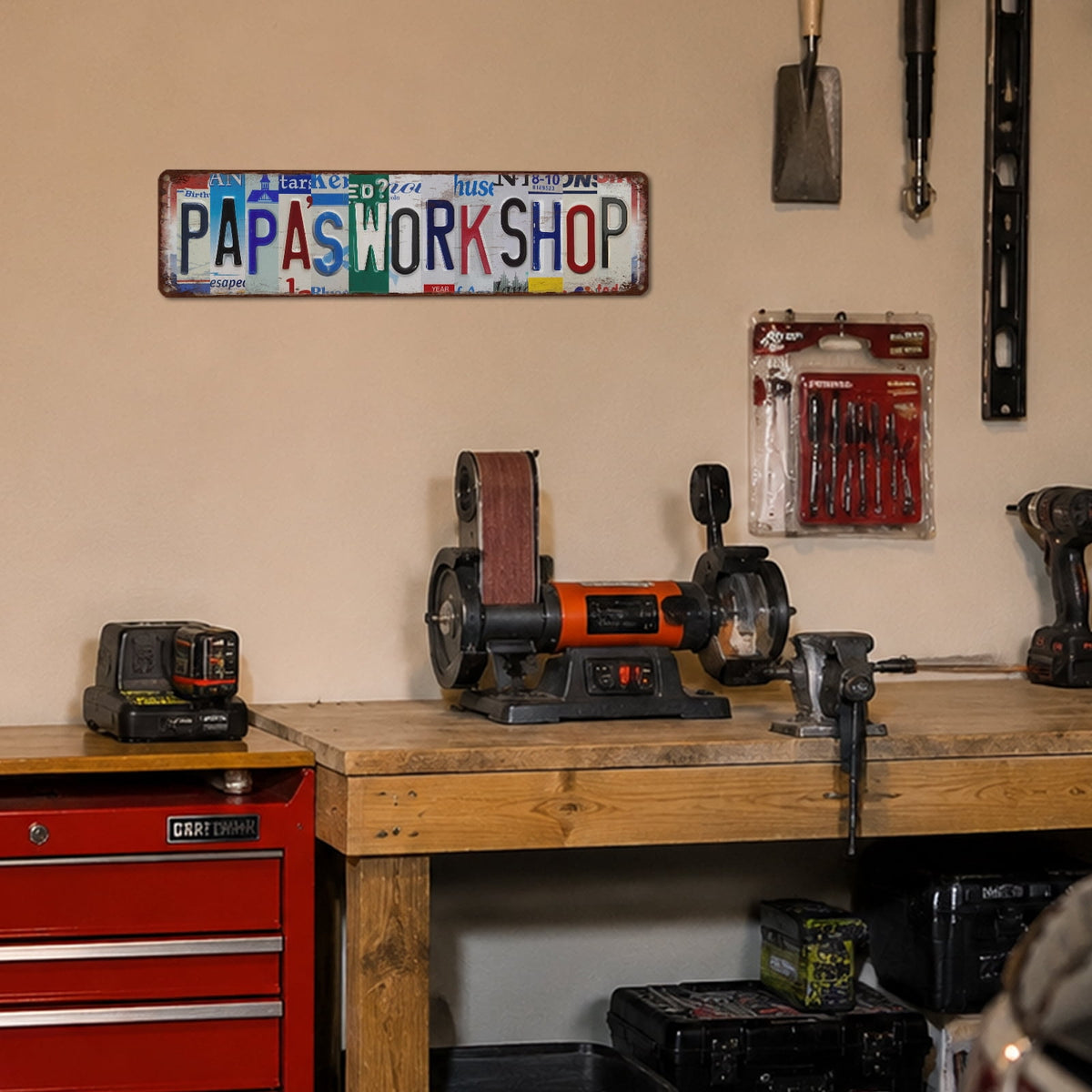 Drsoum Vintage Tin Sign Novelty Retro License Plate Wall Decor Papa's Workshop Garage 16x40cm