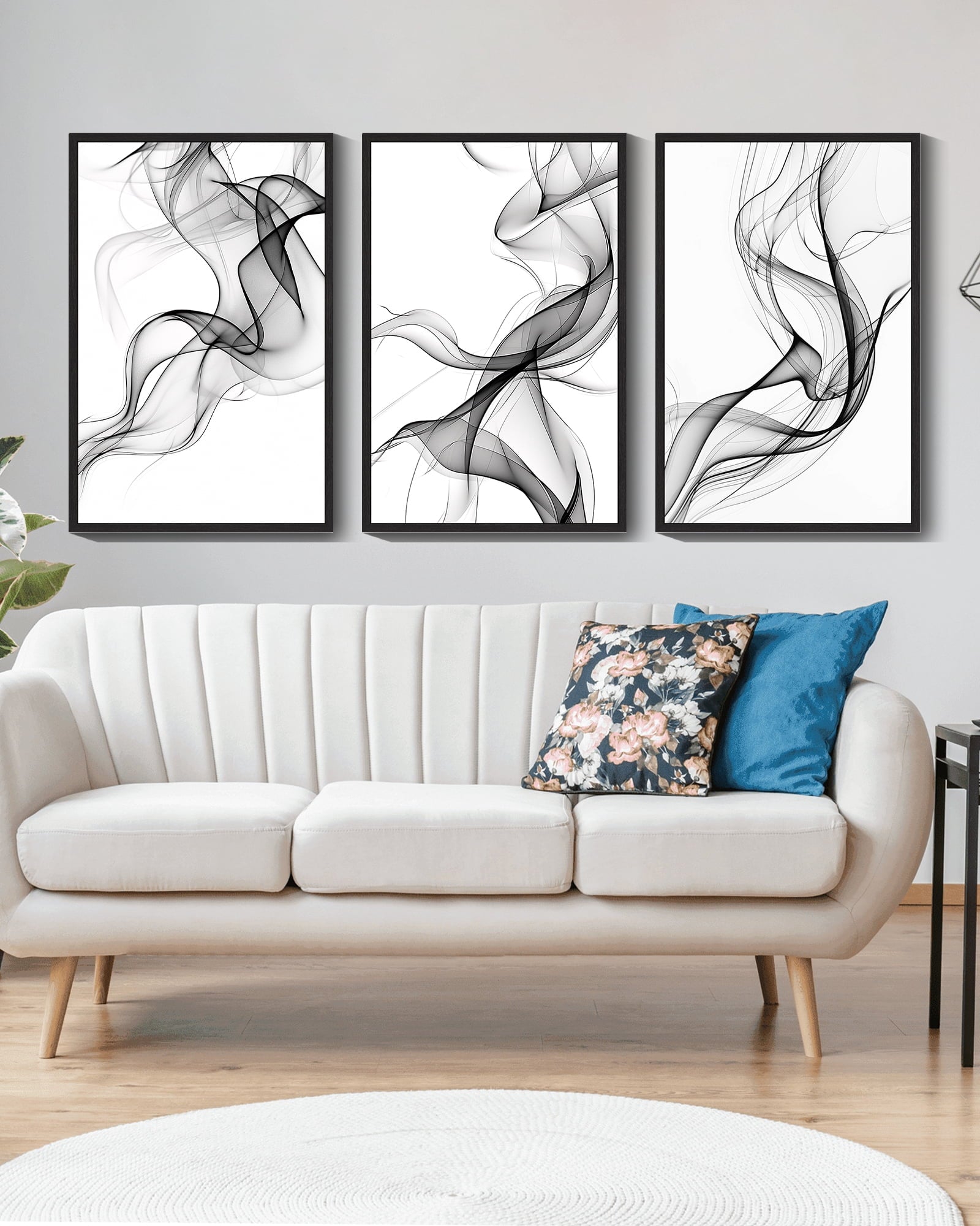 Drsoum Large Black Abstract Line Wall Art 24x36in3pcs Black Framed Vibrant Transparent Fashion Nordic Wall Decor for Bedroom Living Room