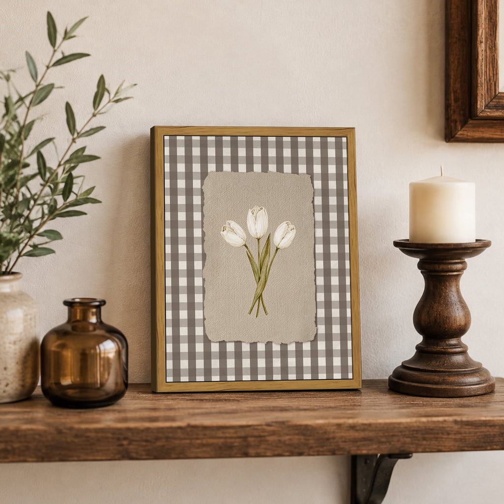 Drsoum Neutral Tulip Wall Art Framed Canvas Print 8x10 Inch