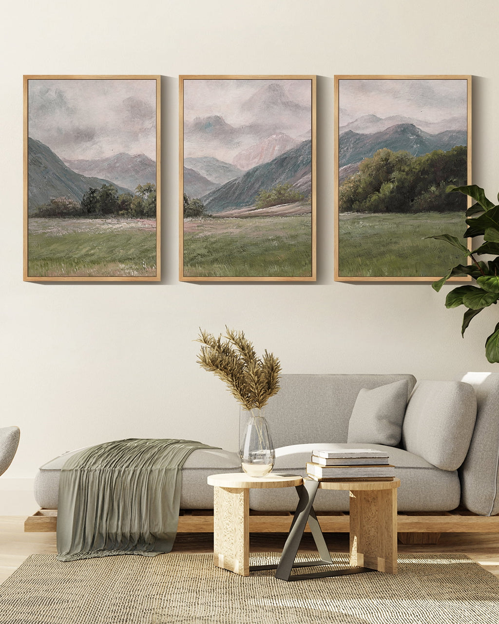 Drsoum Vintage Landscape 24x36in3pcs Brown Framed Wall Art Mountain Range Retro Classic Farmhouse Paints Rustic