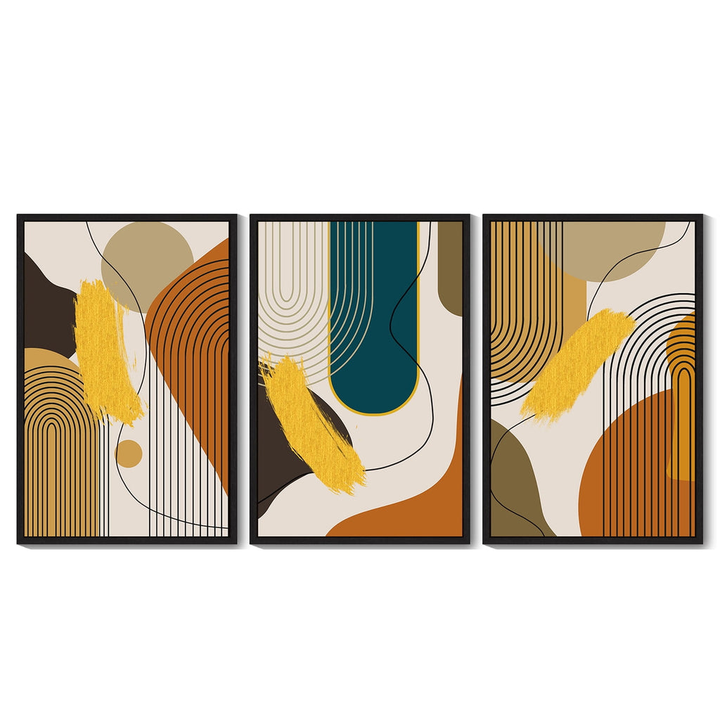 Drsoum Large Boho Abstract Wall Art 24x36in3pcs Black Framed Modern Minimalist Luxury Gold Line Artwork Kitchen Dining Room Decor
