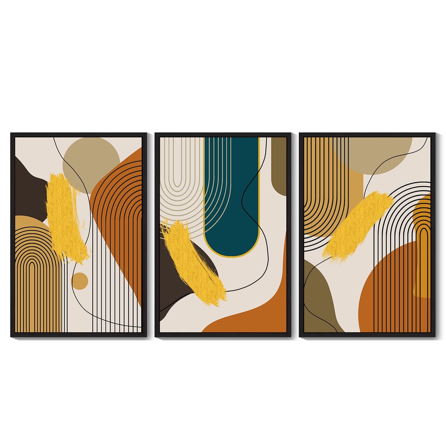Drsoum Large Boho Abstract Wall Art 24x36in3pcs Black Framed Modern Minimalist Luxury Gold Line Artwork Kitchen Dining Room Decor
