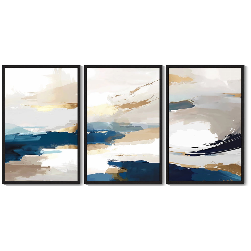 Drsoum 16x24in3pcs Black Framed Blue Abstract Wall Art Modern Minimalist Painting Decor Graffiti Artwork Decor