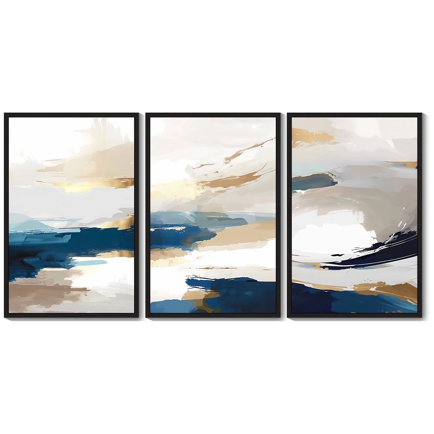 Drsoum 16x24in3pcs Black Framed Blue Abstract Wall Art Modern Minimalist Painting Decor Graffiti Artwork Decor