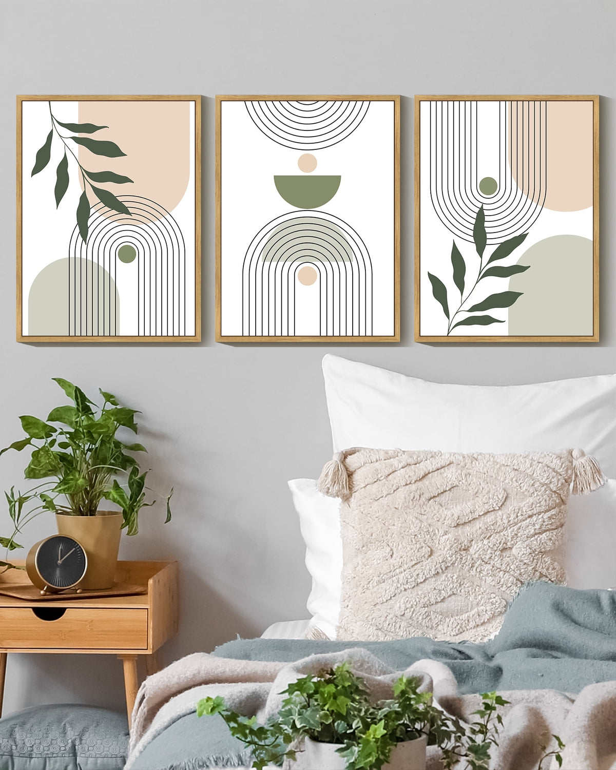 Drsoum Plant Wall Art Green Botanical Abstract Decor for Office Bathroom 11x14in3pcs Natural Framed