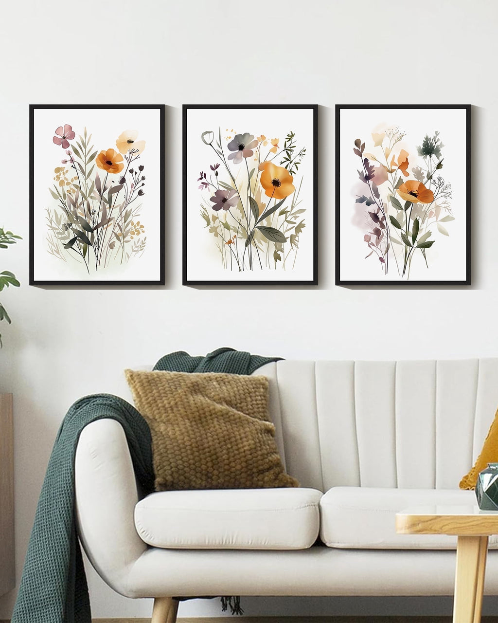Drsoum Bohemian Flower Wall Decor for Bathroom Office Boho Leaf Artwork Ready to Hang 11x14in4pcs Black Framed