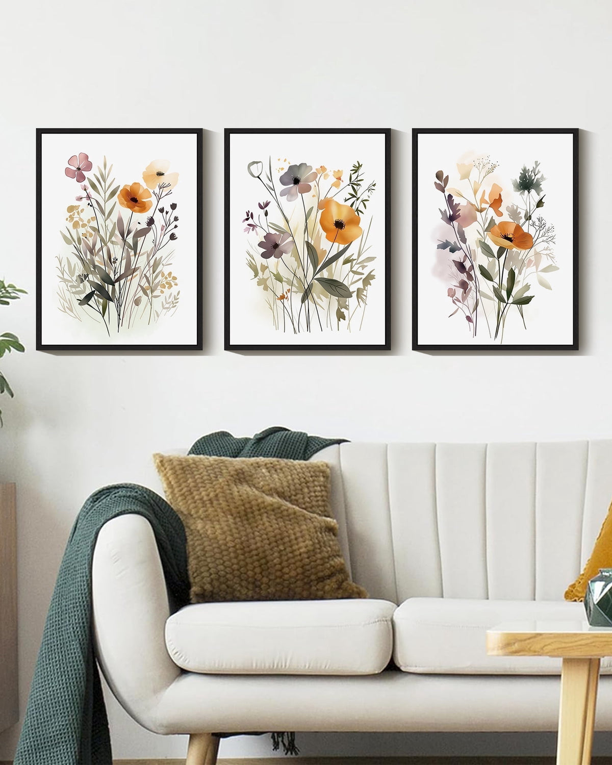 Drsoum Bohemian Flower Wall Decor for Bathroom Office Boho Leaf Artwork Ready to Hang 11x14in4pcs Black Framed